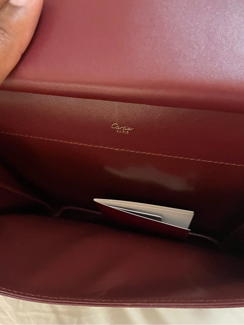 Vintage Cartier Burgundy Leather Crossbody Shoulder Bag Auth Card & Dust Bag - Picture 9 of 14